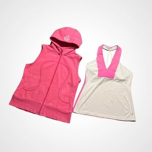 Lululemon Hoodie Full-Zip Vest + Sports Bra Tank Top Set Bubble Gum Pink